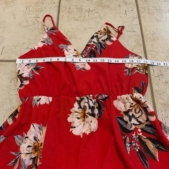 💜 SHEIN Curve 1XL Red Floral Mini Dress Wrap V-Neck Adjustable Straps Plus Size - Picture 4 of 5